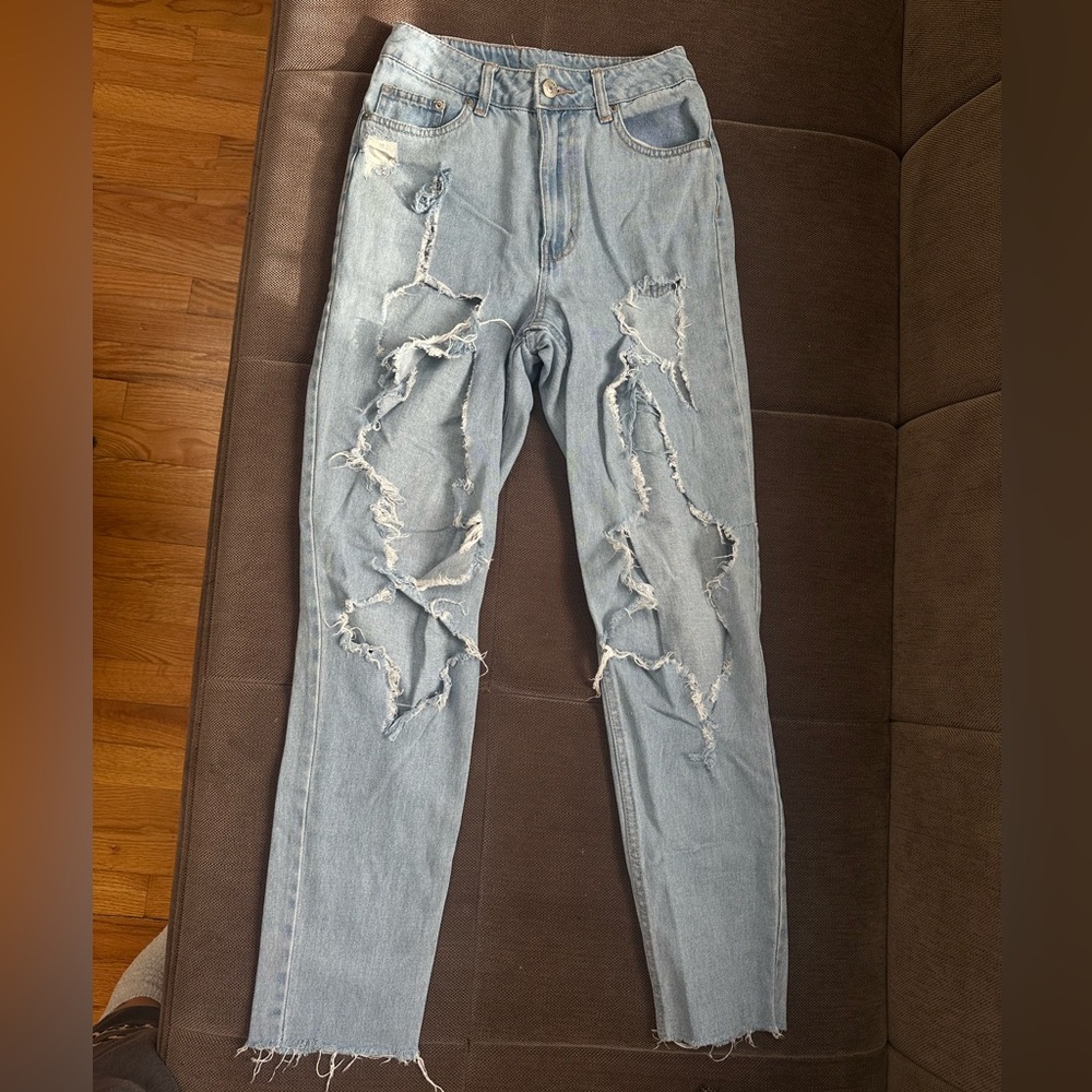 Distressed Ripped Blue Jeans